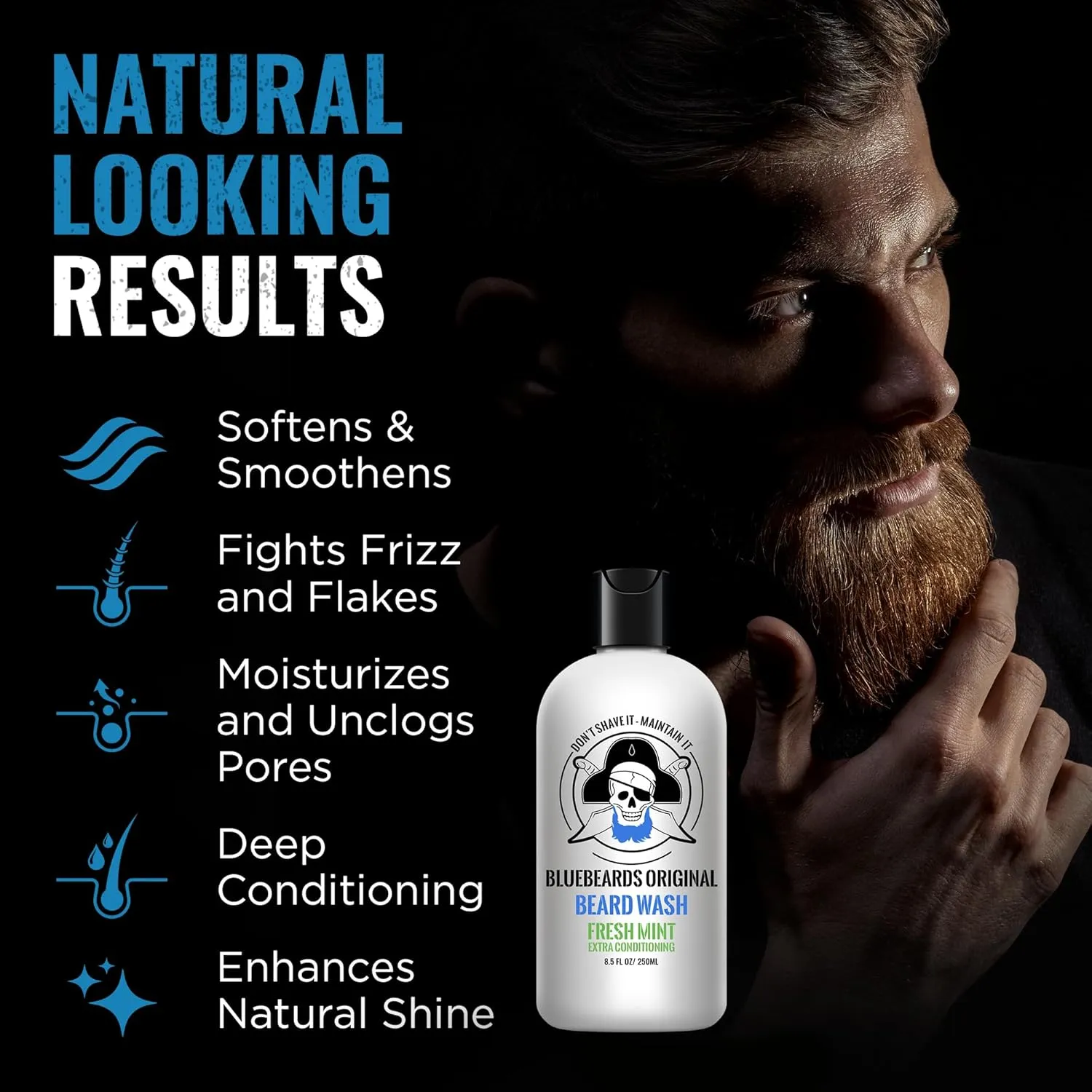 Fresh Mint Beard Care for Men, 8.5 oz. - Natural Peppermint Oil Formula for Deep Cleansing, Softening, and Conditioning Beard and Skin - Made in USA