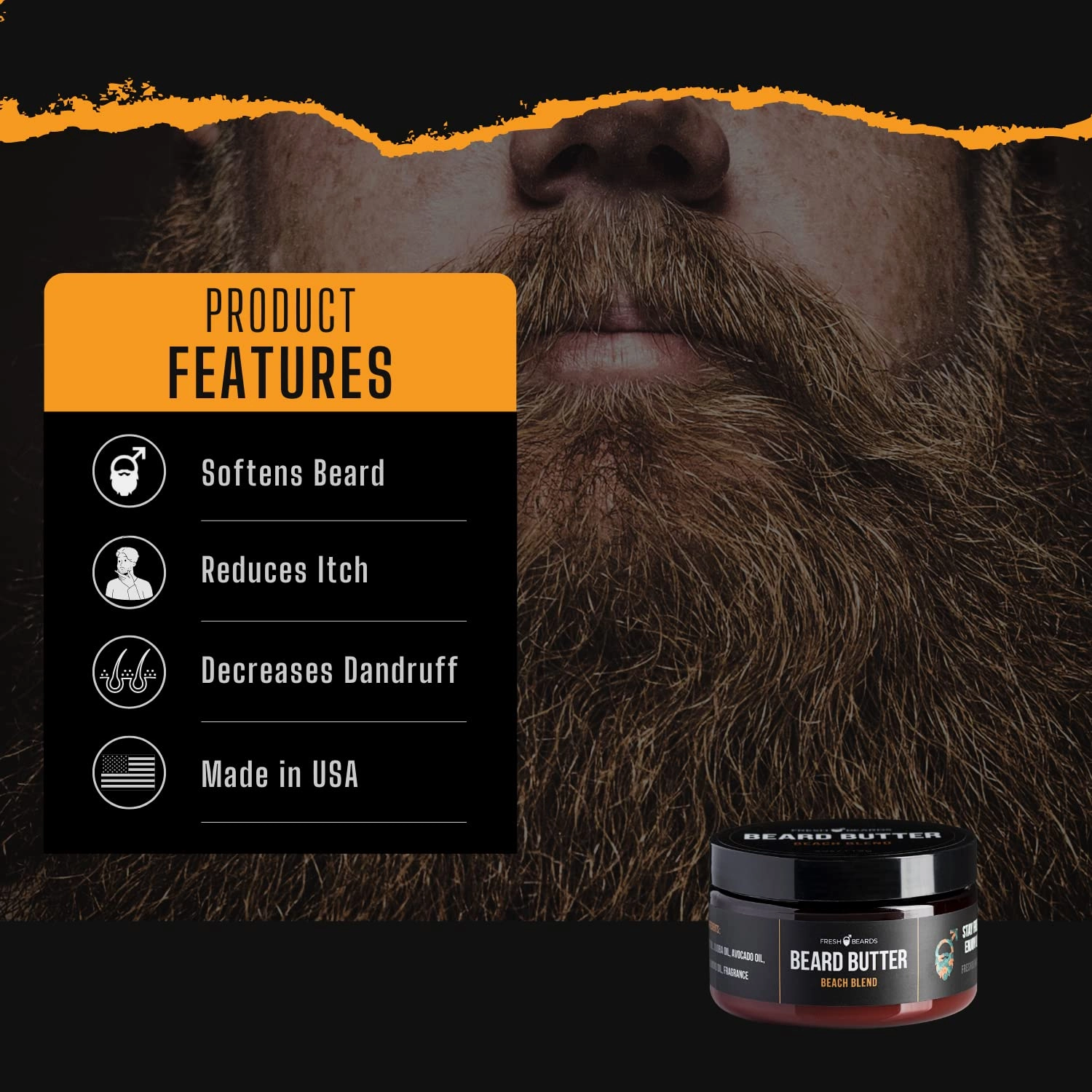 Fresh Beards Beach Blend Beard Butter - Coconut, Sunshine & Lemongrass Fragrance - Scented Mens Beard and Mustache Conditioner - Soothing Anti-Itch Moisturizer and Softener for Healthy Beard Growth