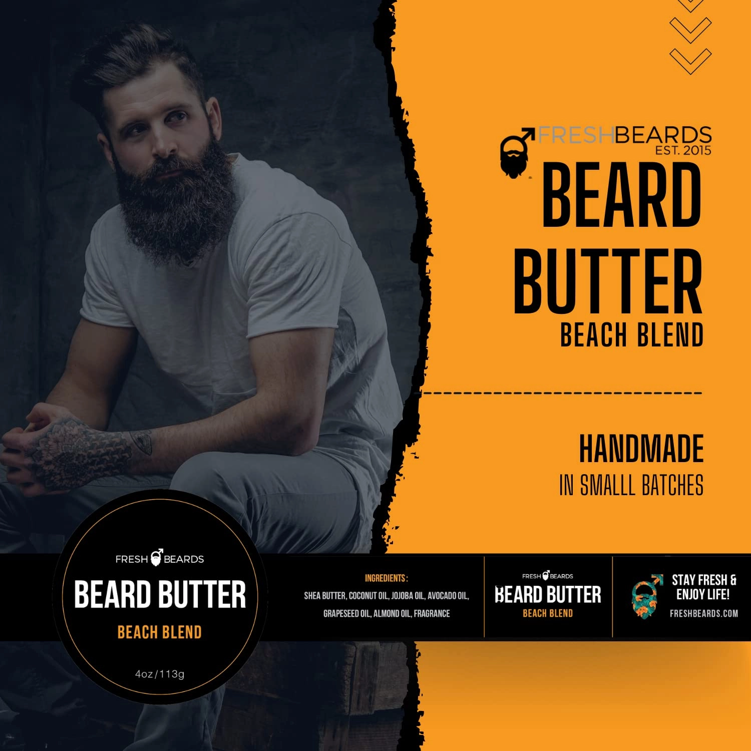 Fresh Beards Beach Blend Beard Butter - Coconut, Sunshine & Lemongrass Fragrance - Scented Mens Beard and Mustache Conditioner - Soothing Anti-Itch Moisturizer and Softener for Healthy Beard Growth