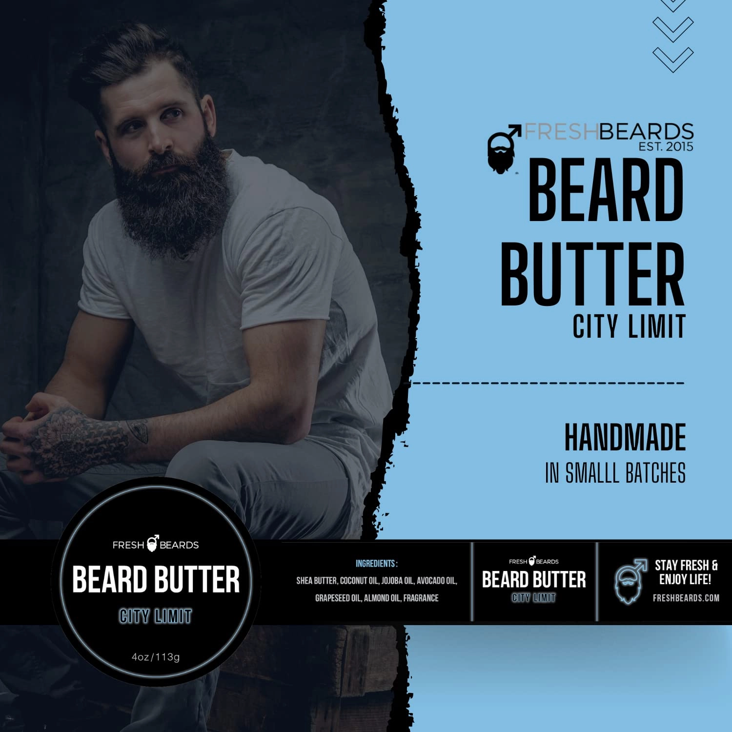 Fresh Beards City Limit Beard Butter - Teakwood & Lavender Fragrance - Scented Mens Beard and Mustache Conditioner - Soothing Anti-Itch Moisturizer & Softener for Healthy Beard Growth