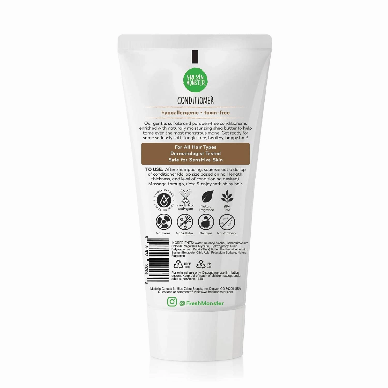 Fresh Monster Kids Hair Conditioner, Toxin-Free, Hypoallergenic & Natural, Hair Conditioner for Kids, Coconut (2 Pack, 6oz/each)