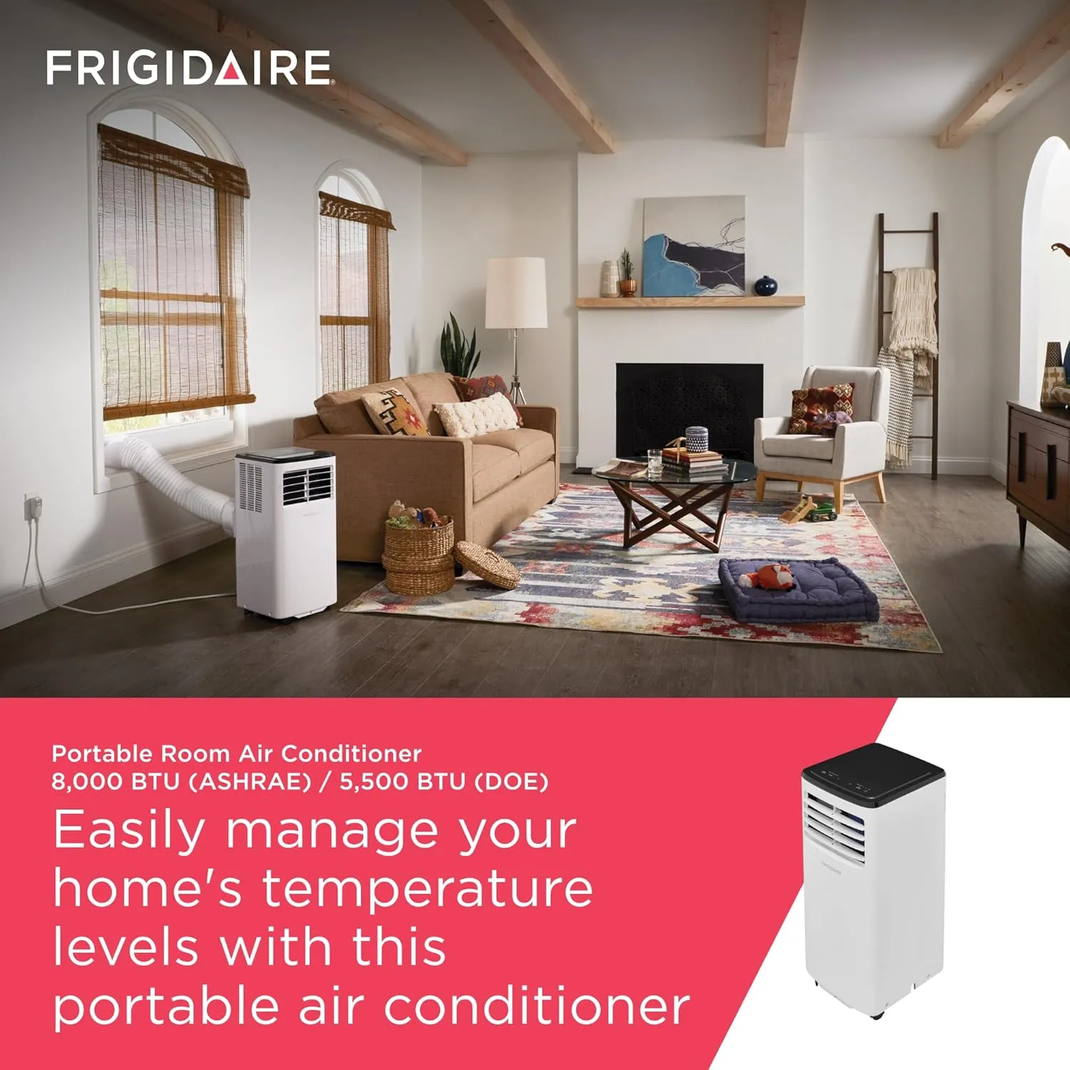Frigidaire Portable Room Air Conditioner 8,000 BTU (ASHRAE) / 5,500 BTU (DOE), Cools Up to 350 Sq. Ft., Quiet Operation, Dehumidifying Dry Mode, White