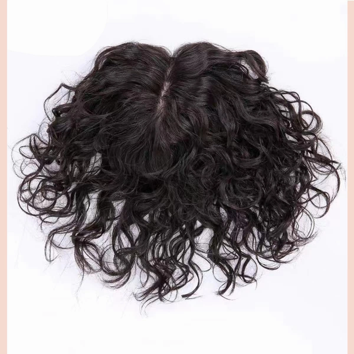 Fuffly Curly Human Hair Topper Side Part Clip in Hairpiece Women Toupee Replacement Hair Piece 13x14cm Silktop Topper Clip on Wave Hair Extensions Covering Grey Hair(12" Right Part,Black)