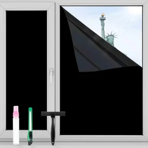 FuFin Total Blackout Window Privacy Film with Free Installation Tools,Explosion-Proof PET Material,Blocks 100% of UV and Light Rays.Heat Control Room Darkening Window Cover(Total Black 23.6"×78.7")