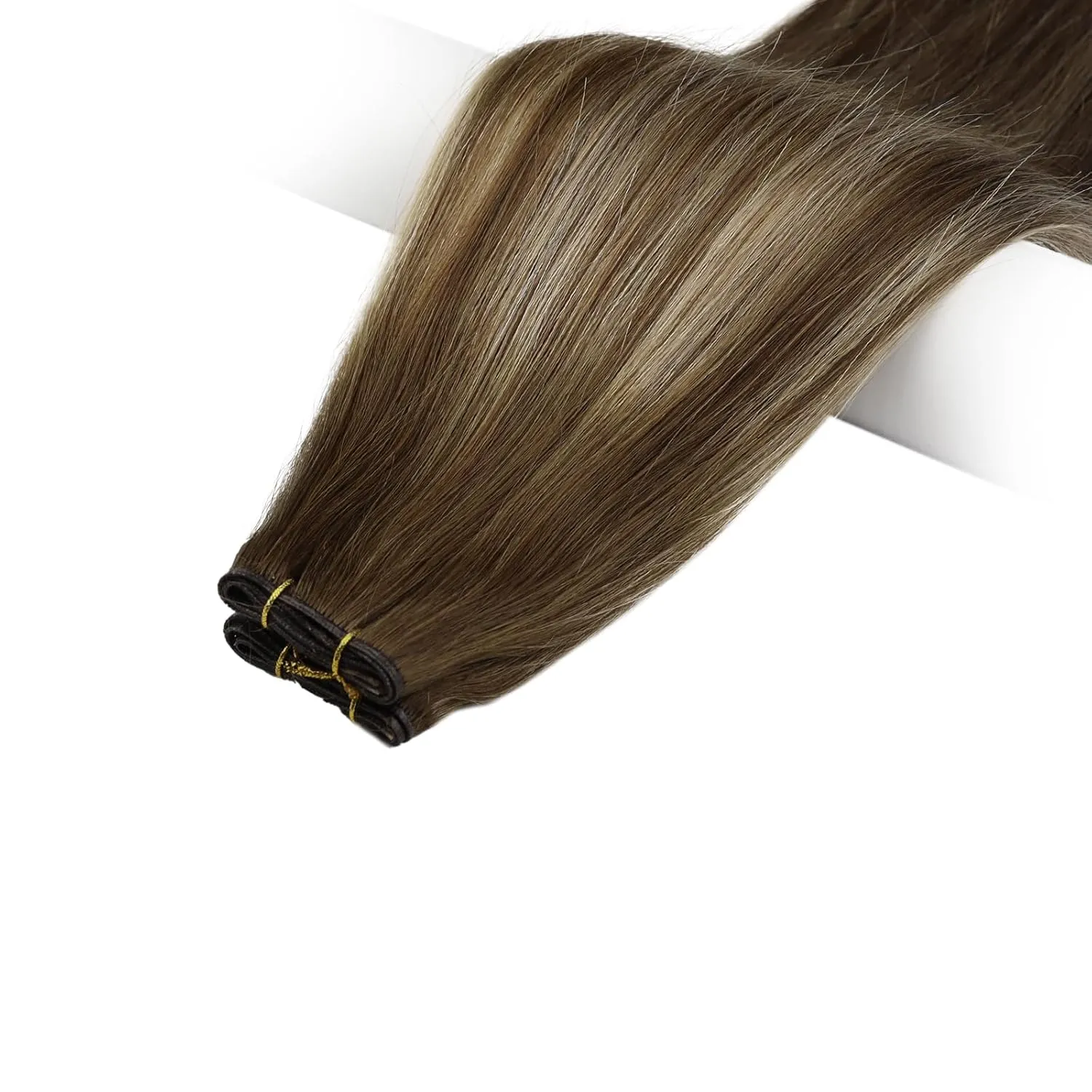 Full Shine Genius Weft Hair Extensions Real Human Hair Hand Tied Hair Extensions Remy Hair Color Medium Brown To Honey Blonde Highlight Medium Brown Human Hair Weft Sew In Hair Extensions 60G 20 Inch