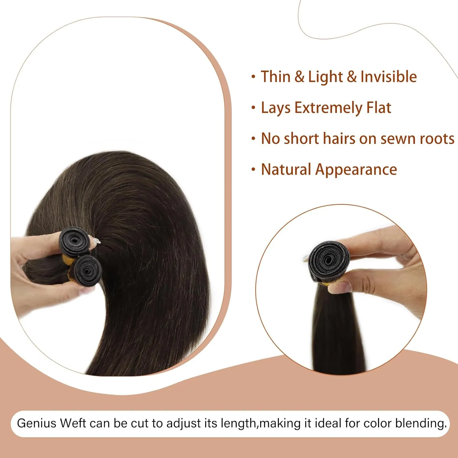 Full Shine Sew in Hand Tied Weft Hair Extensions Weft Extensions Human Hair Remy Human Hair Dark Brown Wefts Brazilian Hair For Women Invisible Weave Color #2 60 Gram 22 Inch
