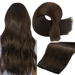 Full Shine Sew in Hand Tied Weft Hair Extensions Weft Extensions Human Hair Remy Human Hair Dark Brown Wefts Brazilian Hair For Women Invisible Weave Color #2 60 Gram 22 Inch