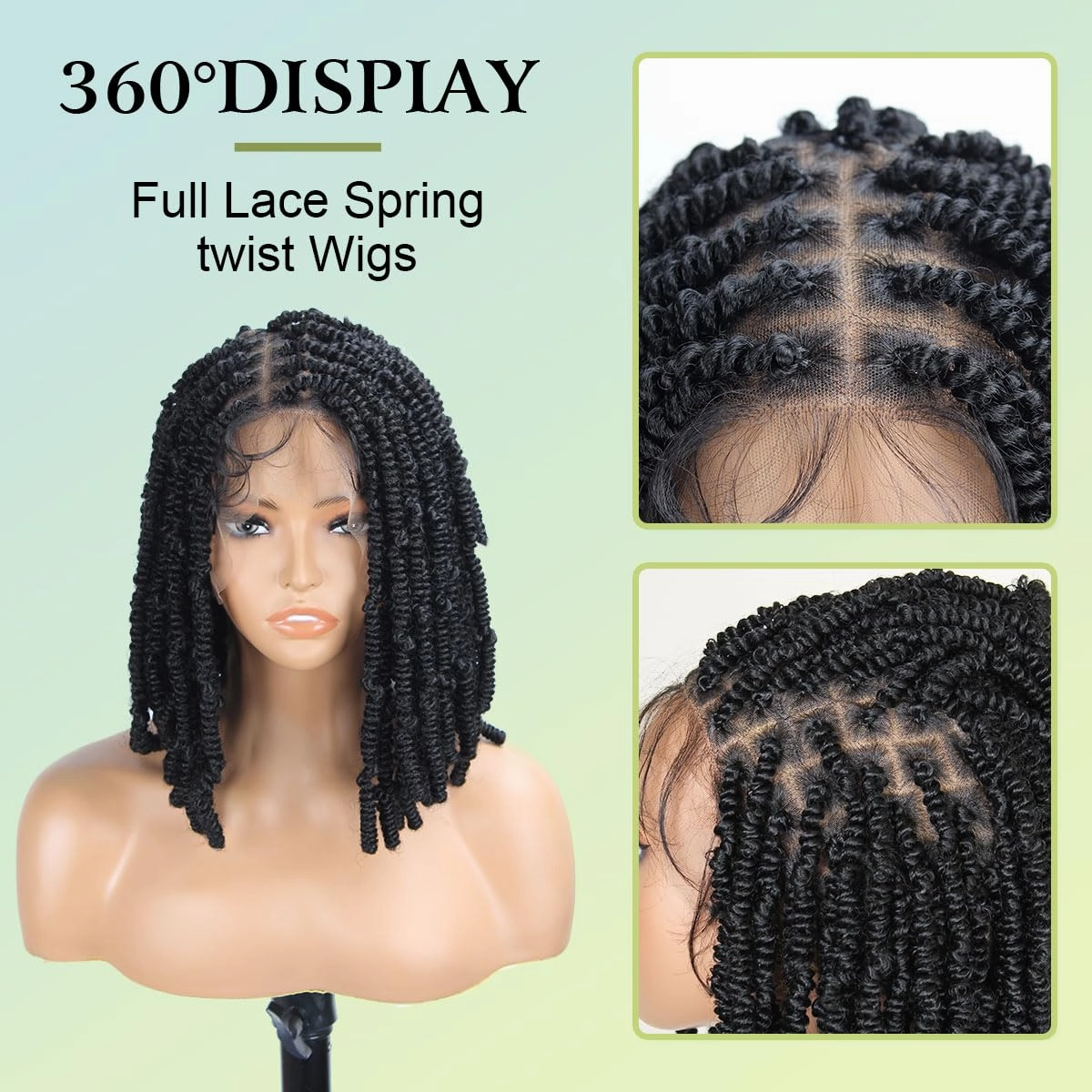 Full Lace Spring twist Wigs for Black Women, 12 inch Double Lace Twist Wigs,1B