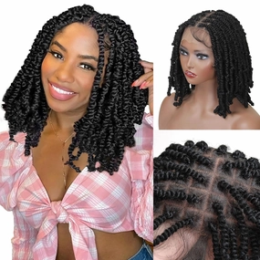 Full Lace Spring twist Wigs for Black Women, 12 inch Double Lace Twist Wigs,1B