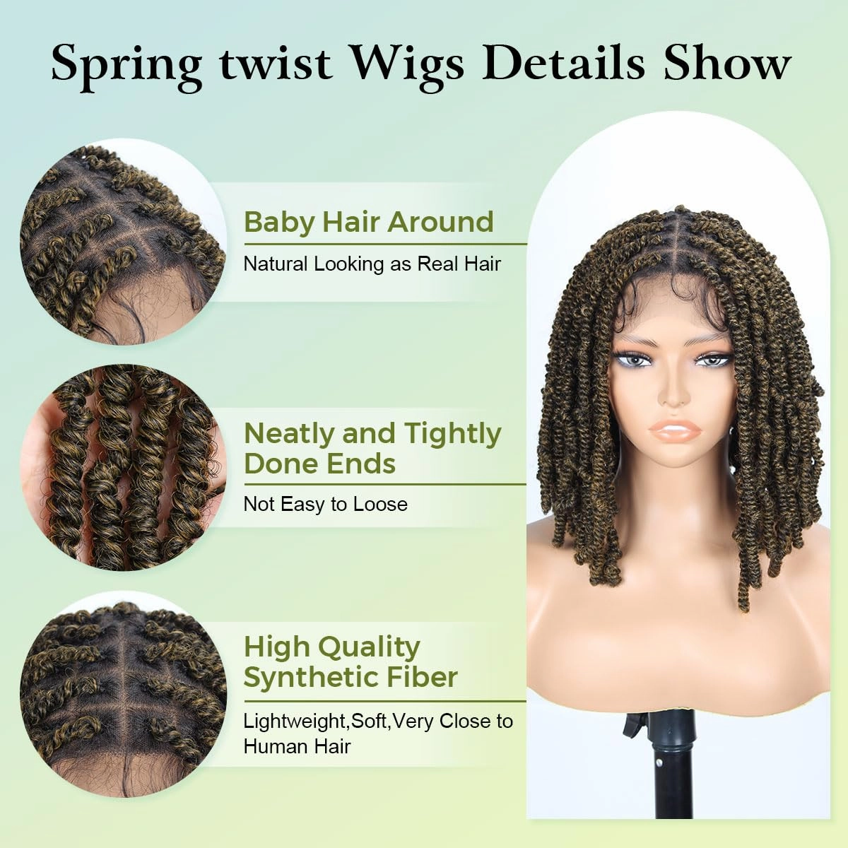 Full Lace Spring twist Wigs for Black Women, 12 inch Double Lace Twist Wigs,Ombre Brown
