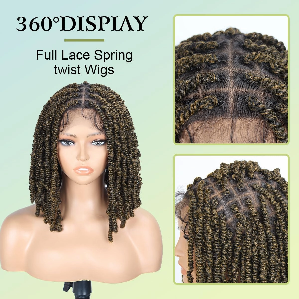 Full Lace Spring twist Wigs for Black Women, 12 inch Double Lace Twist Wigs,Ombre Brown