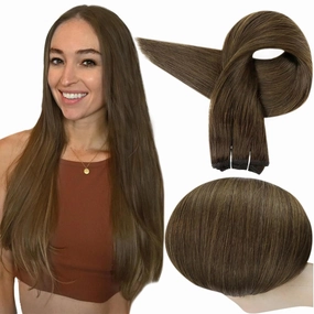 Full Shine 18 Inch Weft Hair Extensions Human Hair Color Medium Brown Extensions 105G Sew In Extensions Remy Human Hair Weft Extensions Hair Weft Human Hair Extensions Sew In 105G