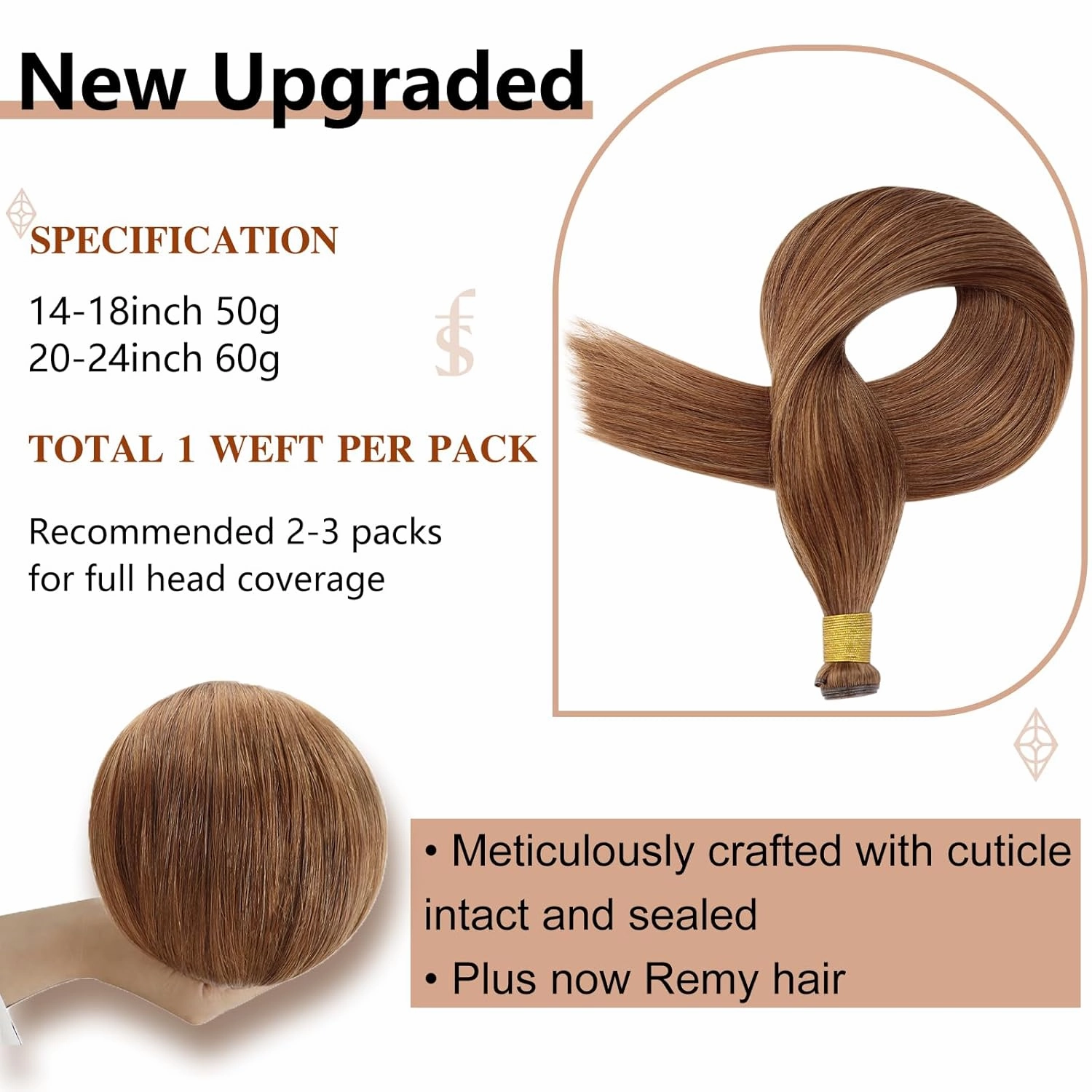 Full Shine Genius Weft Hair Extensions Color Copper Human Hair Extensions Sew In Hand Tied Weft Extensions Sew In Extensions Remy Straight Hair Weft Soft Silky Hair 24 Inch 60G