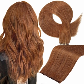 Full Shine Genius Weft Hair Extensions Color Copper Human Hair Extensions Sew In Hand Tied Weft Extensions Sew In Extensions Remy Straight Hair Weft Soft Silky Hair 24 Inch 60G