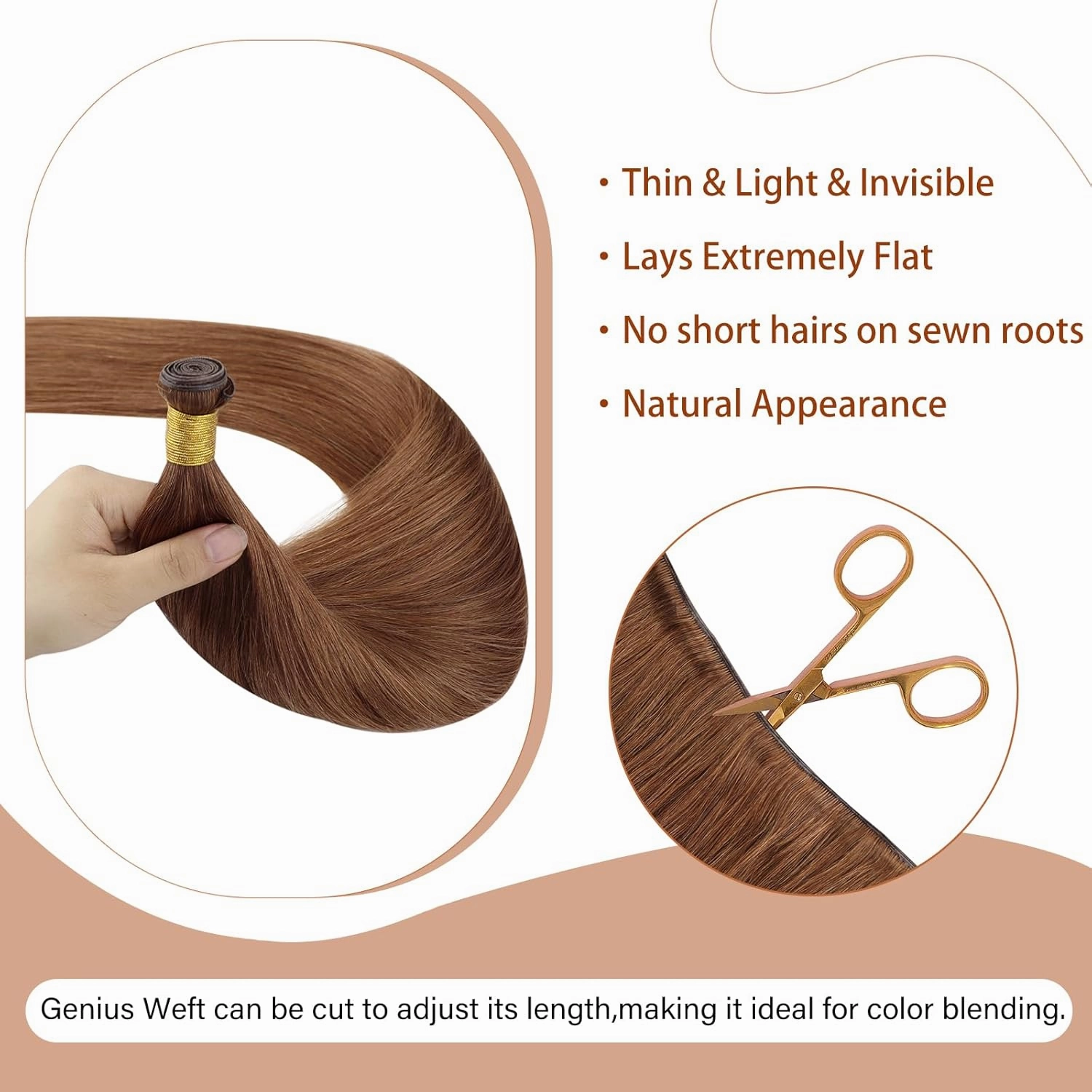 Full Shine Genius Weft Hair Extensions Color Copper Human Hair Extensions Sew In Hand Tied Weft Extensions Sew In Extensions Remy Straight Hair Weft Soft Silky Hair 24 Inch 60G
