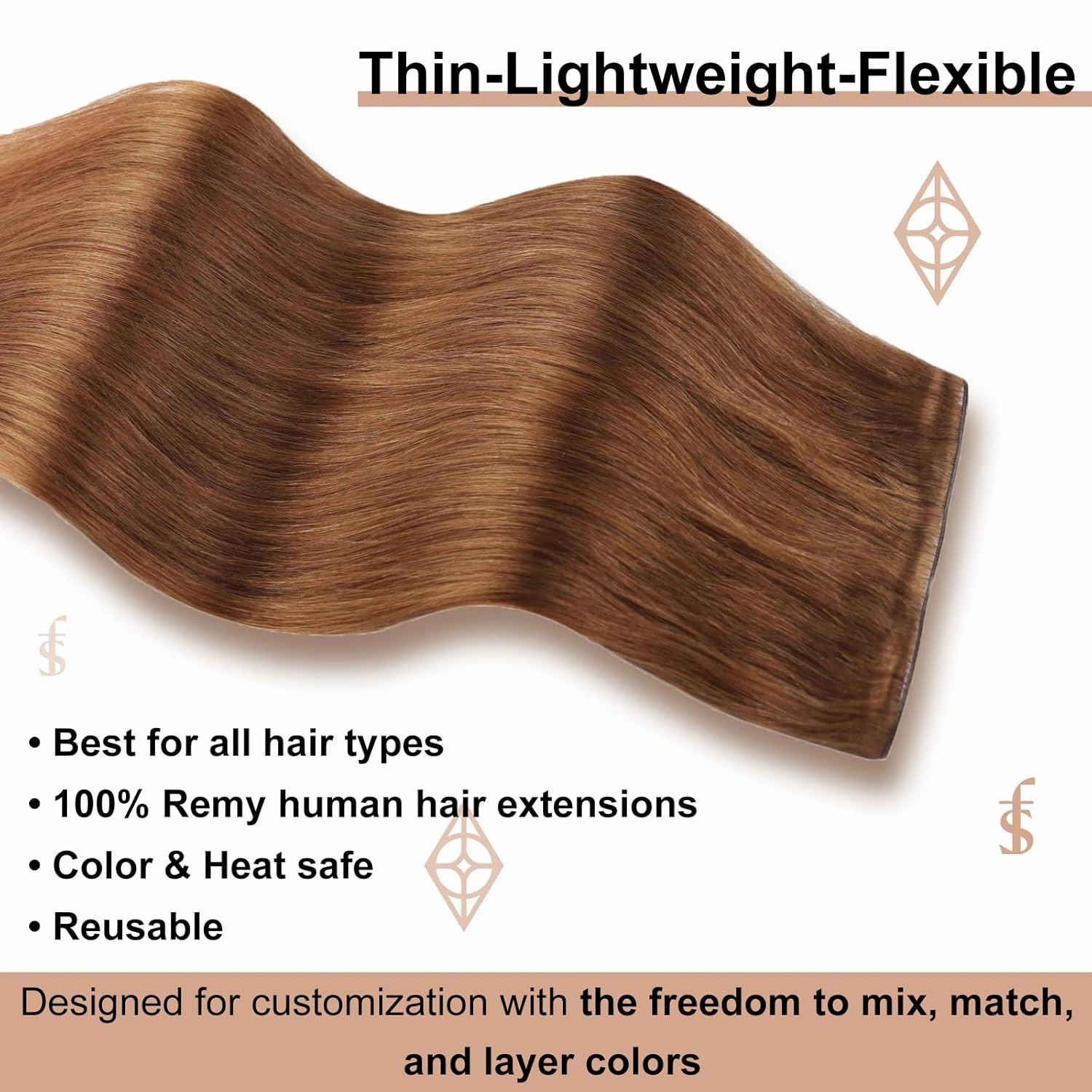 Full Shine Genius Weft Hair Extensions Color Copper Human Hair Extensions Sew In Hand Tied Weft Extensions Sew In Extensions Remy Straight Hair Weft Soft Silky Hair 24 Inch 60G
