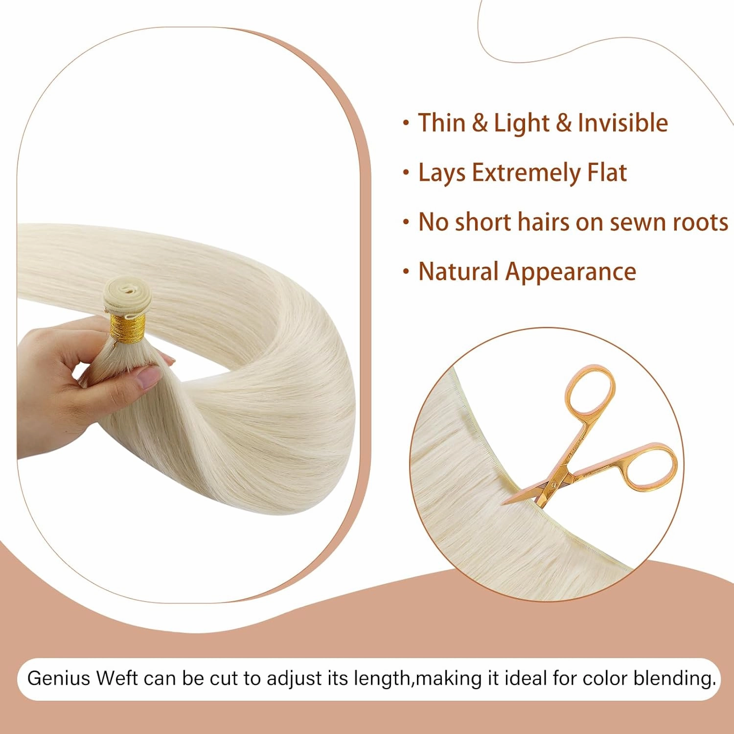 Full Shine Genius Weft Hair Extensions Human Hair Blonde Hair Extensions Sew In Hand Tied Weft Extensions Sew In Extensions Real Human Hair 60G Remy Straight Hair Weft Add Length 24 Inch