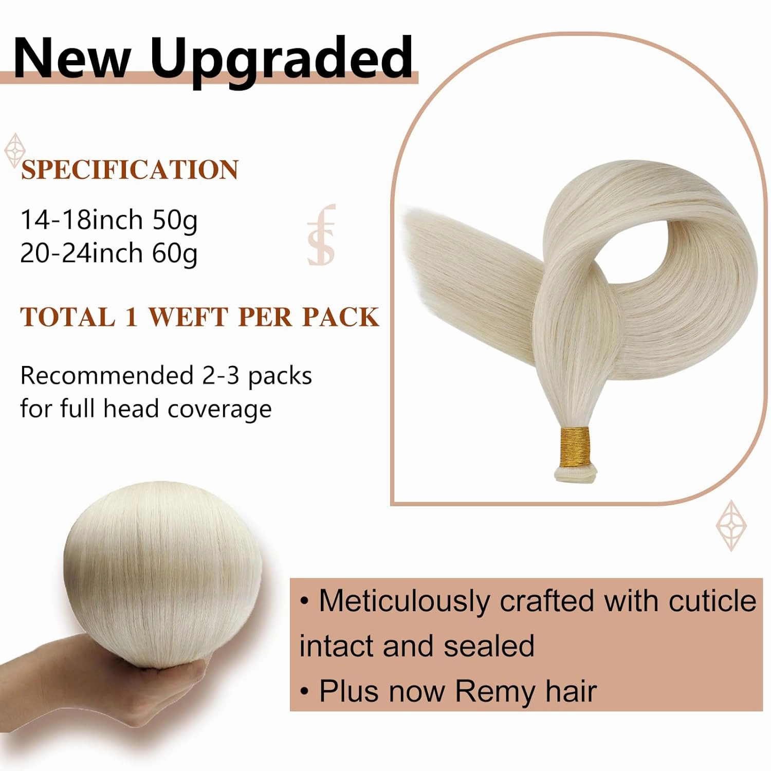 Full Shine Genius Weft Hair Extensions Human Hair Blonde Hair Extensions Sew In Hand Tied Weft Extensions Sew In Extensions Real Human Hair 60G Remy Straight Hair Weft Add Length 24 Inch