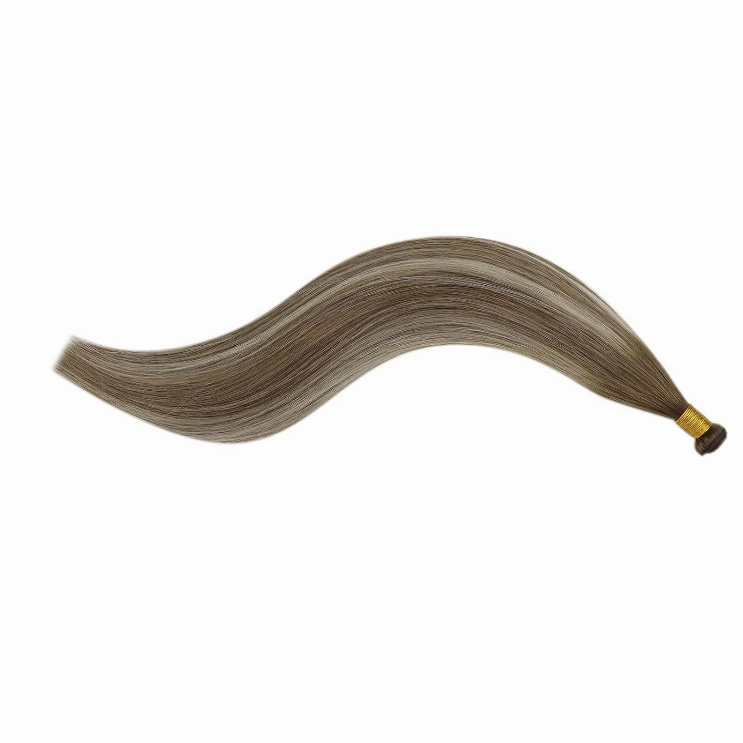 Full Shine Genius Weft Hair Extensions Ombre Chestnut Brown Highlights Platinum Blonde Hair Extensions Real Human Hair Sew In Hand Tied Weft Hair Extensions For Women 20 Inch 60G