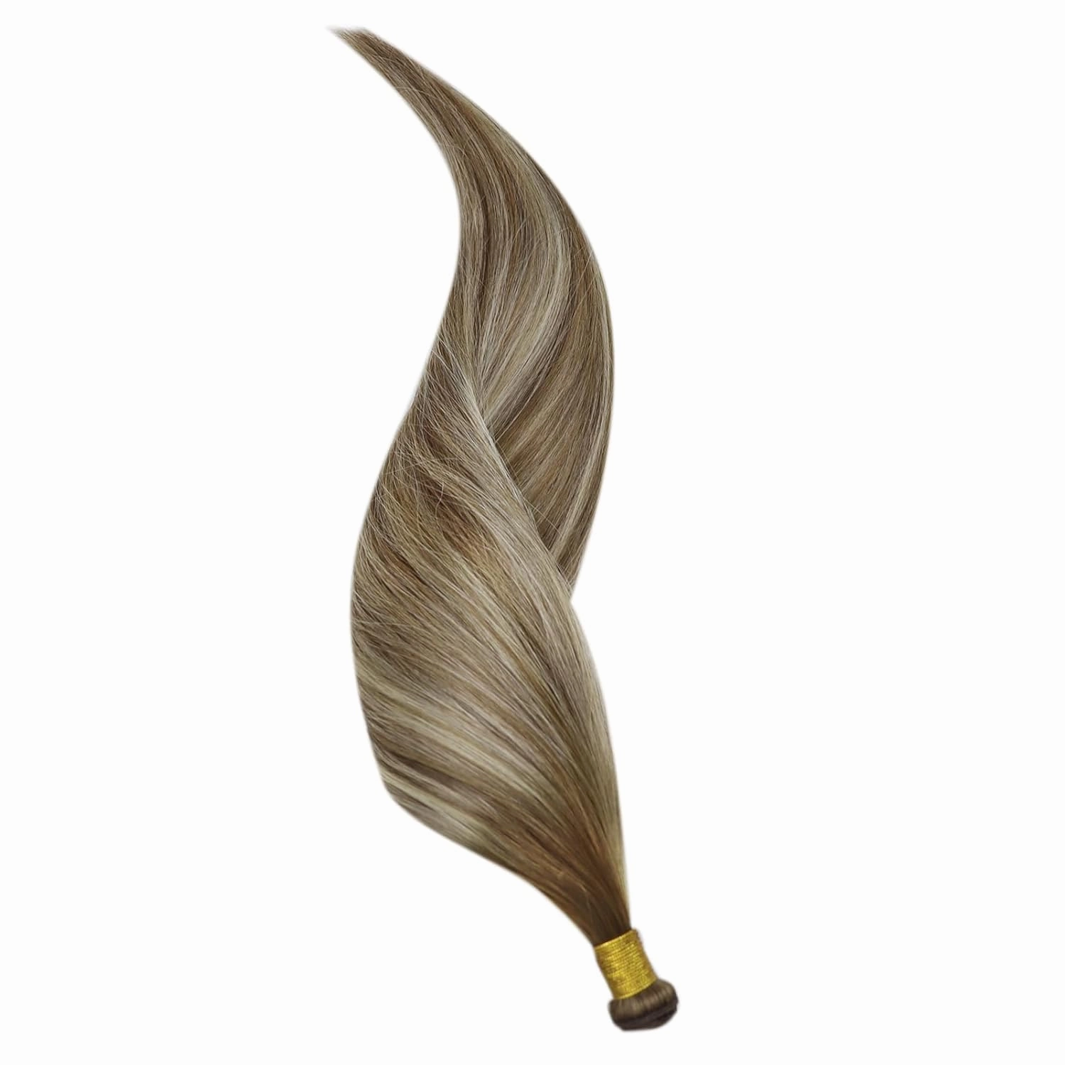 Full Shine Genius Weft Hair Extensions Ombre Chestnut Brown Highlights Platinum Blonde Hair Extensions Real Human Hair Sew In Hand Tied Weft Hair Extensions For Women 20 Inch 60G