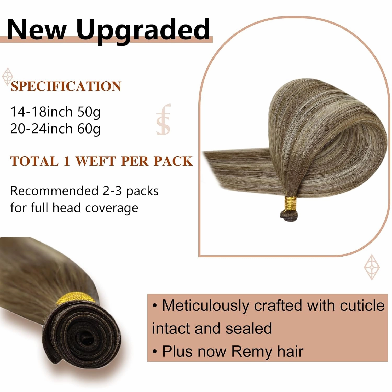 Full Shine Genius Weft Hair Extensions Ombre Chestnut Brown Highlights Platinum Blonde Hair Extensions Real Human Hair Sew In Hand Tied Weft Hair Extensions For Women 20 Inch 60G
