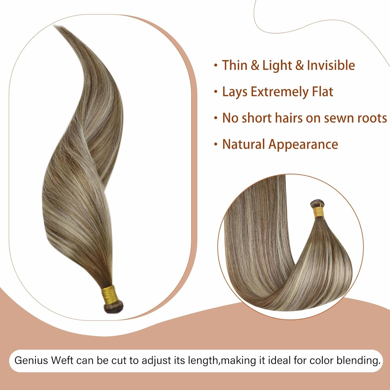 Full Shine Genius Weft Hair Extensions Ombre Chestnut Brown Highlights Platinum Blonde Hair Extensions Real Human Hair Sew In Hand Tied Weft Hair Extensions For Women 20 Inch 60G