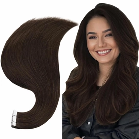 Full Shine Hair Extensions Tape in Color 2 Dark Brown Tape in Hair Extensions Human Hair 12Inch Skin Weft Hair Extensions 20Pcs 30Gram Tape Ins Human Hair Extensions for Women
