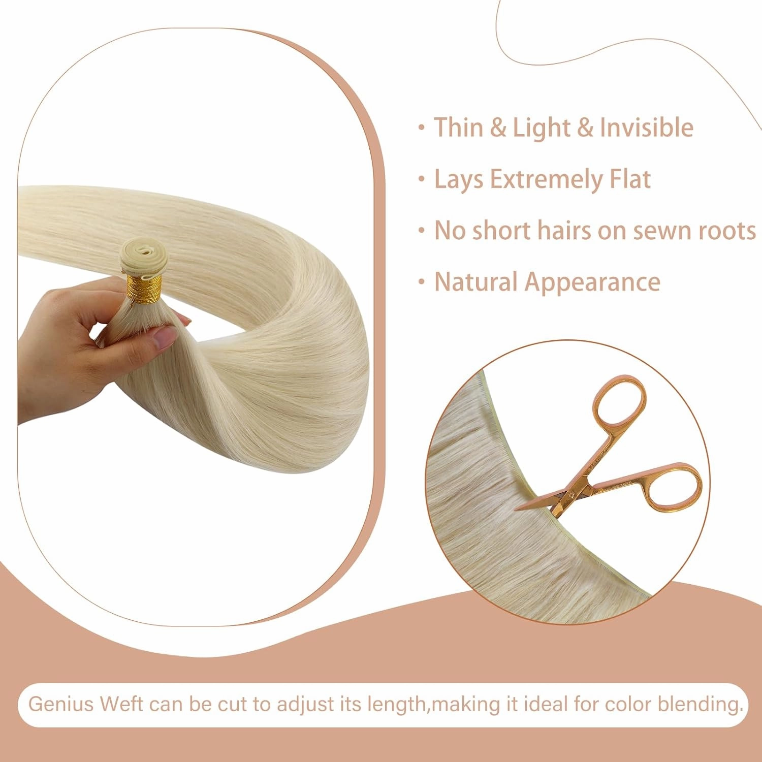 Full Shine Hand Tied Hair Extensions Human Hair Blonde Hair Weft Premium Remy Real Human Hair 60g Sew in Human Hair Extension Real Human Hair for Women #60 22 Inch