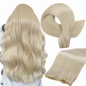 Full Shine Hand Tied Hair Extensions Human Hair Blonde Hair Weft Premium Remy Real Human Hair 60g Sew in Human Hair Extension Real Human Hair for Women #60 22 Inch