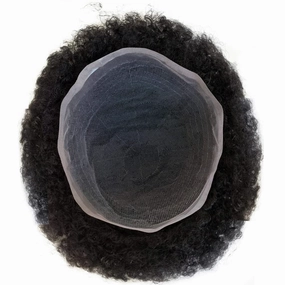 Full Swiss Lace Base Men Toupee with Human Hair Piece System 8"×10" Jet Black 1# Curly 12mm