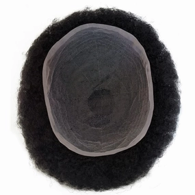Full Swiss Lace Base Men Toupee with Human Hair Piece System 8"×10" Jet Black 1# Curly 6mm