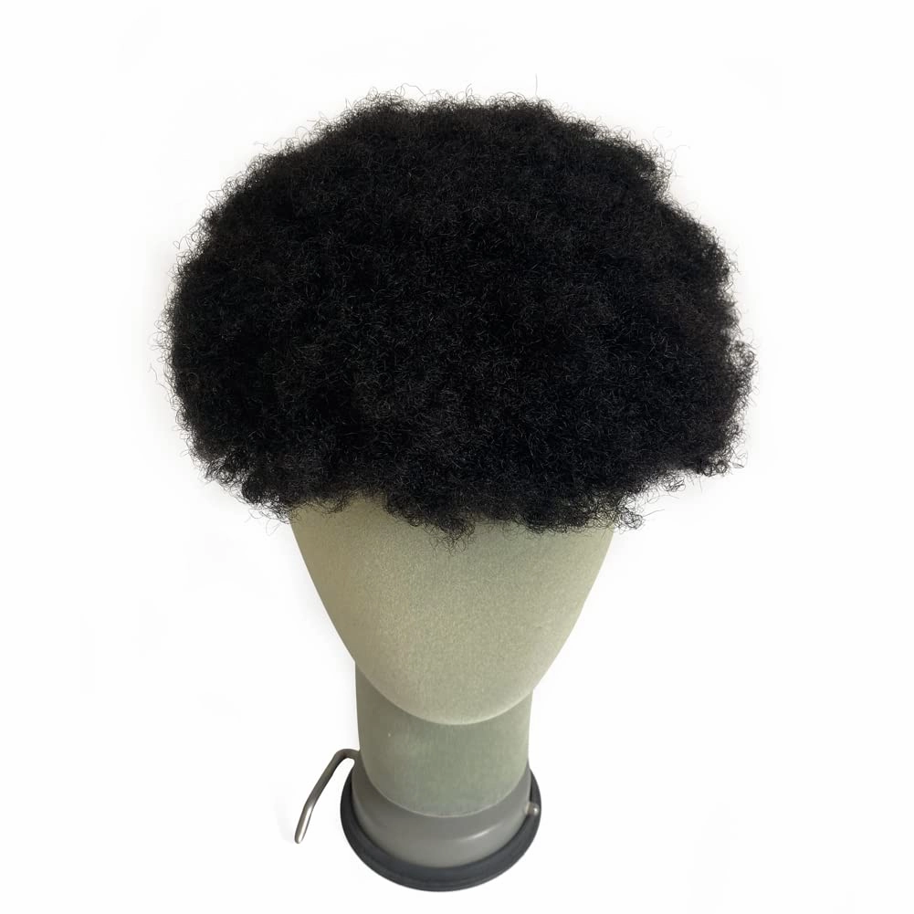 Full Swiss Lace Base Men Toupee with Human Hair Piece System 8"×10" Jet Black 1# Curly 6mm