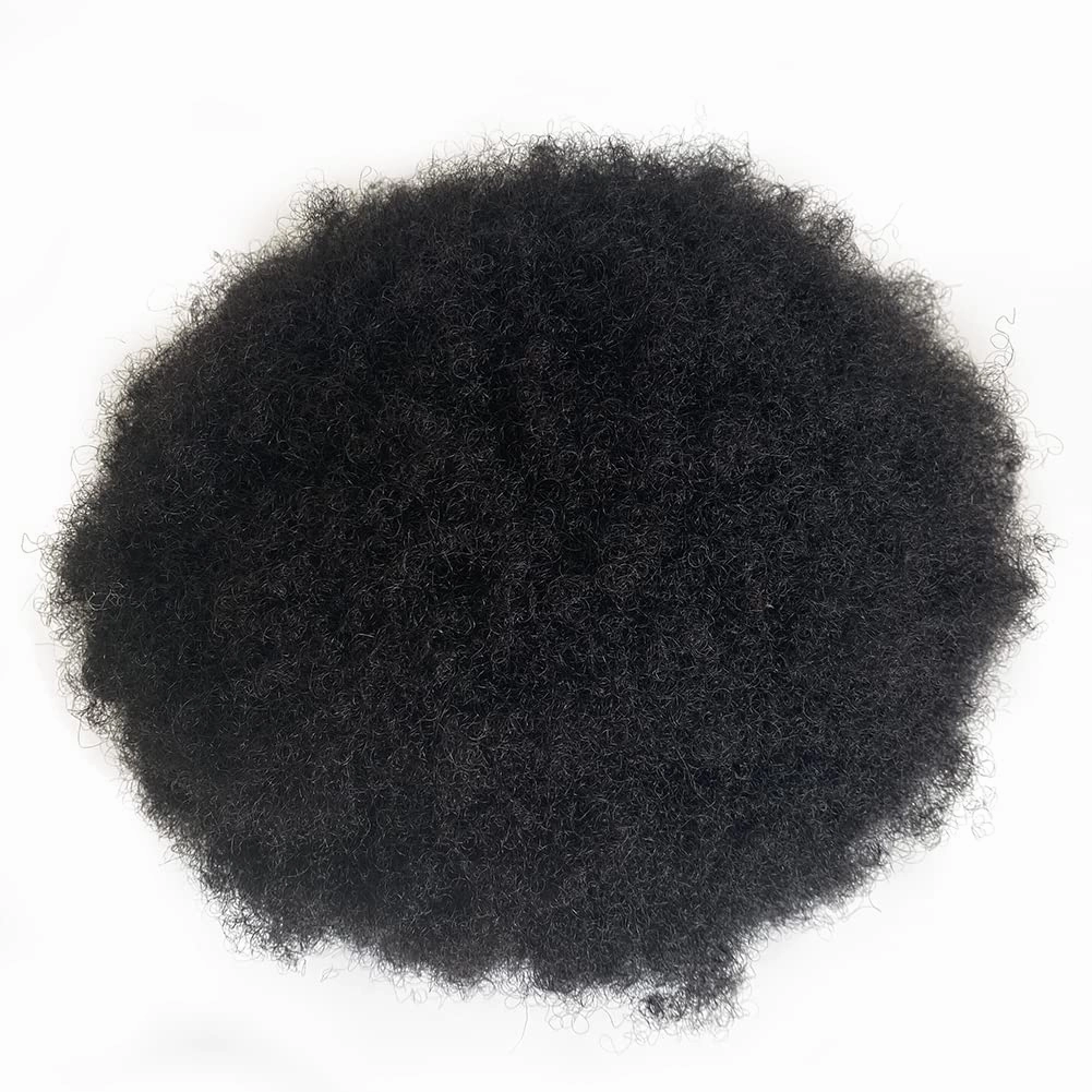 Full Swiss Lace Base Men Toupee with Human Hair Piece System 8"×10" Jet Black 1# Curly 6mm