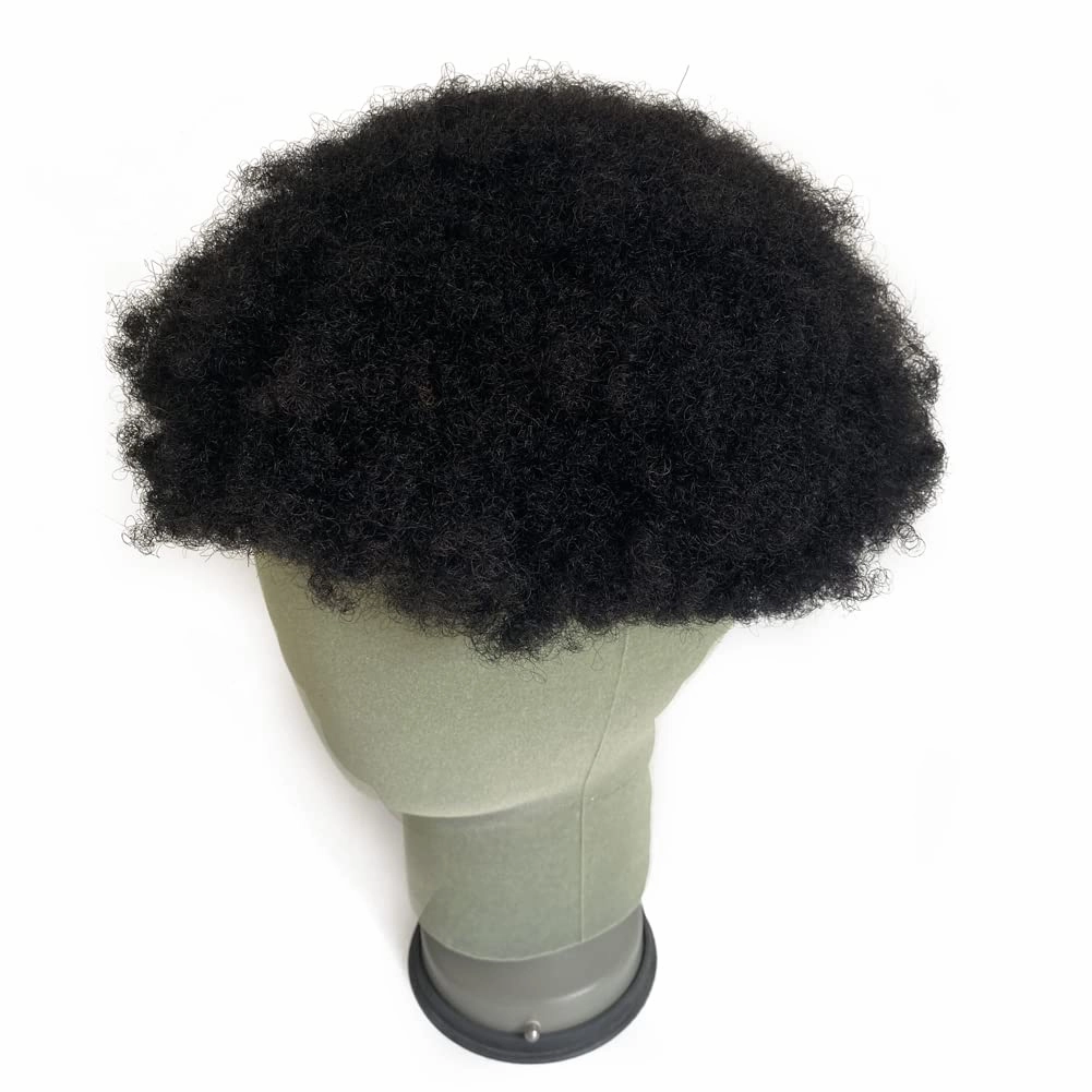 Full Swiss Lace Base Men Toupee with Human Hair Piece System 8"×10" Jet Black 1# Curly 6mm