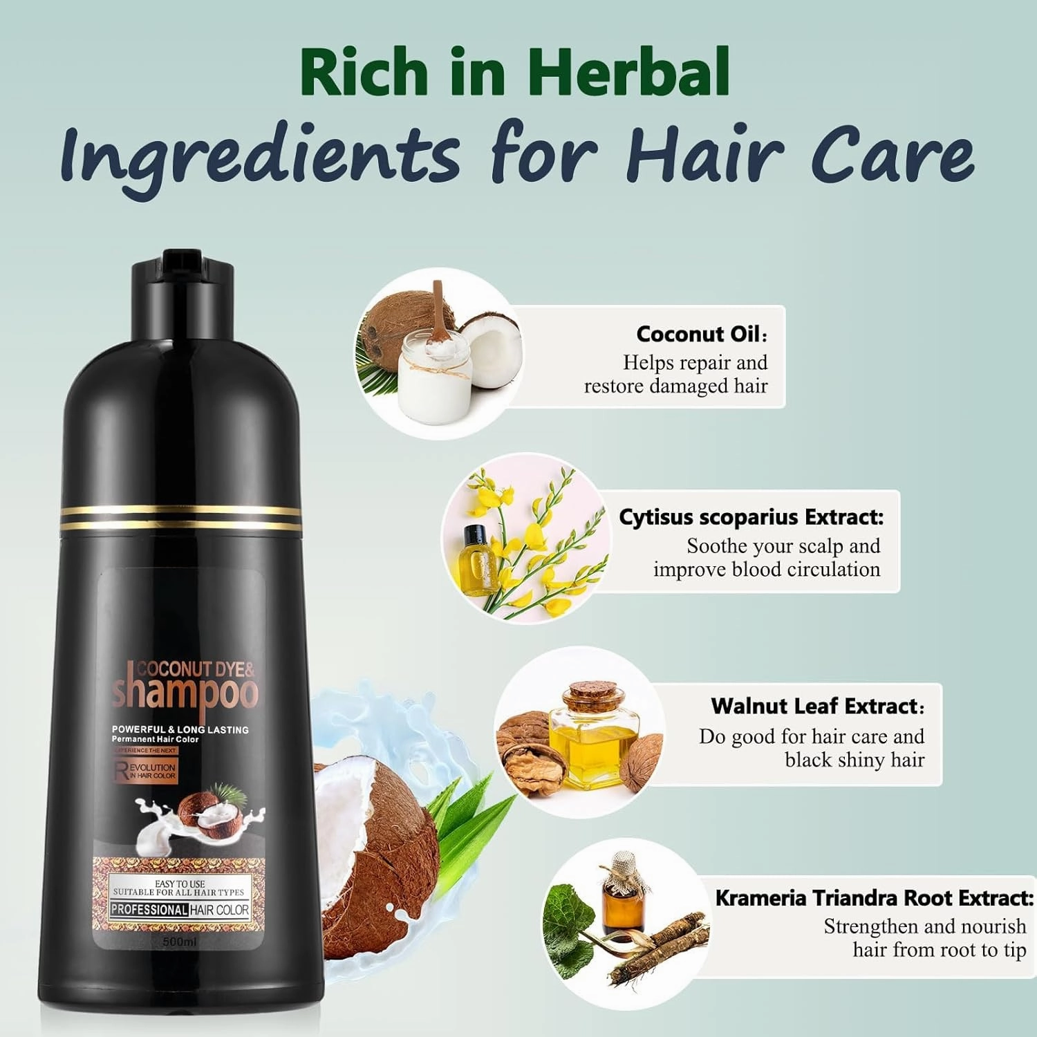Fvquhvo Dark Brown Hair Color Shampoo for Gray Hair - Instant Hair Dye Shampoo 3 in 1 for Men & Women - Herbal Ingredients Safe to Use - 16.90 Fl Oz