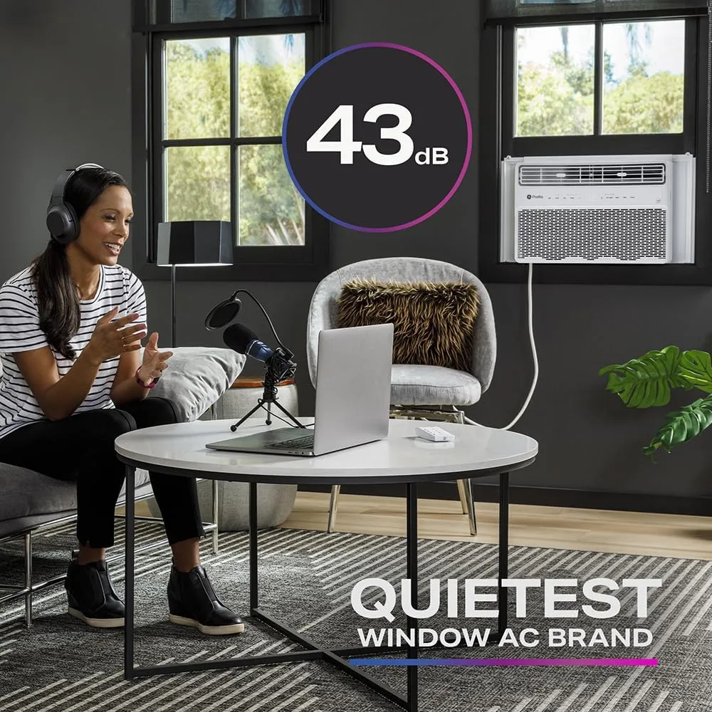 GE PROFILE PWDV10WWF 10,000 BTU Inverter Window Air Conditioner Unit Energy Efficient AC Cooling up to 450 sq ft, Ultra Quiet, Smart Home Capable, Includes Remote and Install Kit, White