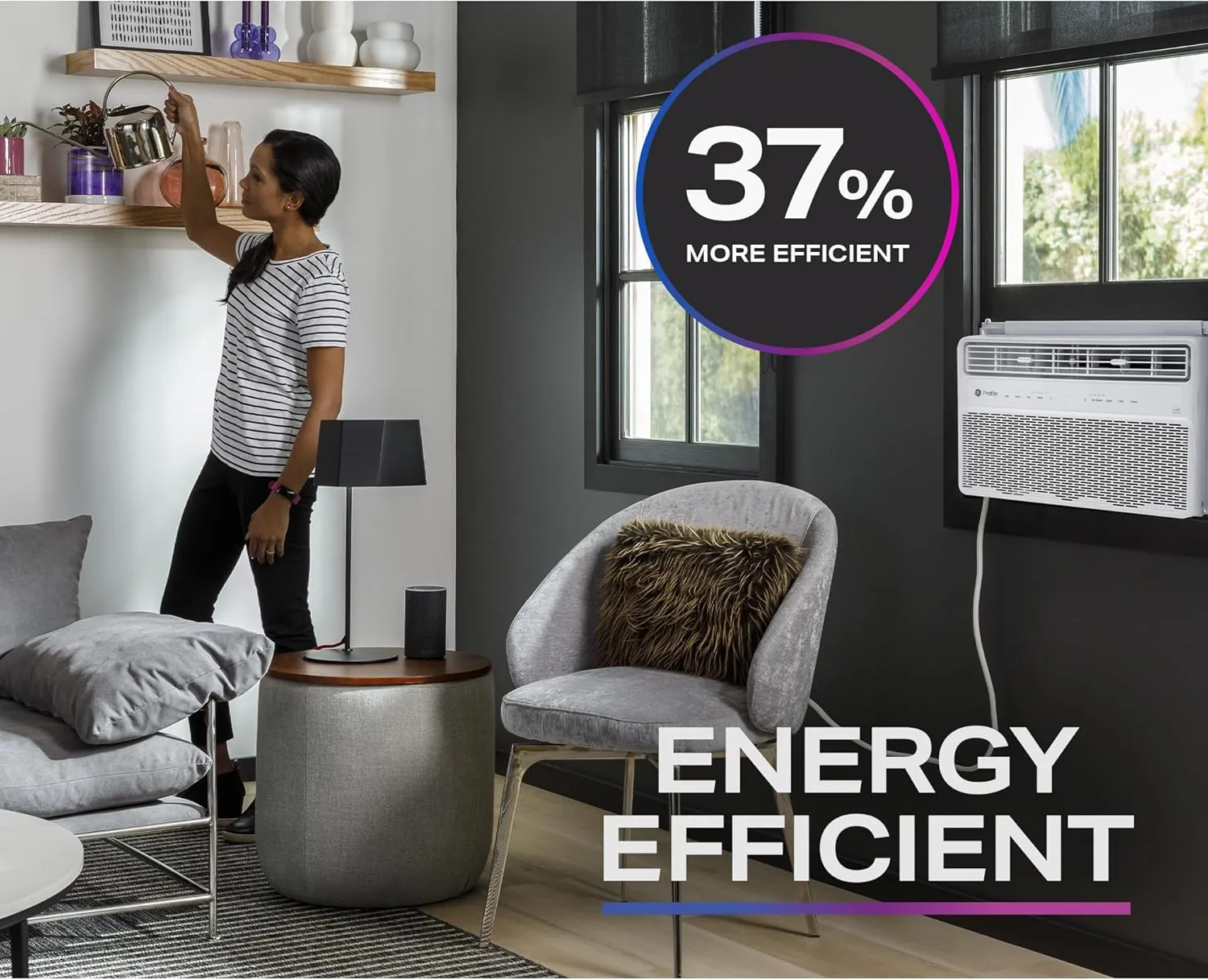 GE PROFILE PWDV10WWF 10,000 BTU Inverter Window Air Conditioner Unit Energy Efficient AC Cooling up to 450 sq ft, Ultra Quiet, Smart Home Capable, Includes Remote and Install Kit, White