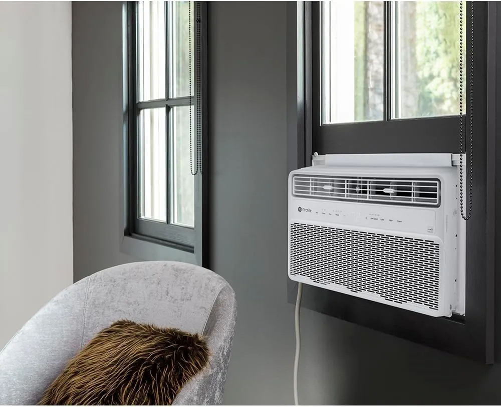 GE PROFILE PWDV10WWF 10,000 BTU Inverter Window Air Conditioner Unit Energy Efficient AC Cooling up to 450 sq ft, Ultra Quiet, Smart Home Capable, Includes Remote and Install Kit, White