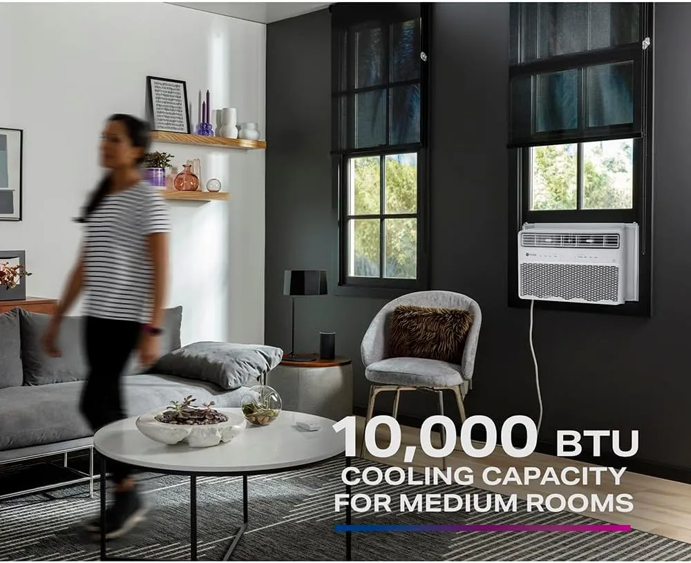 GE PROFILE PWDV10WWF 10,000 BTU Inverter Window Air Conditioner Unit Energy Efficient AC Cooling up to 450 sq ft, Ultra Quiet, Smart Home Capable, Includes Remote and Install Kit, White