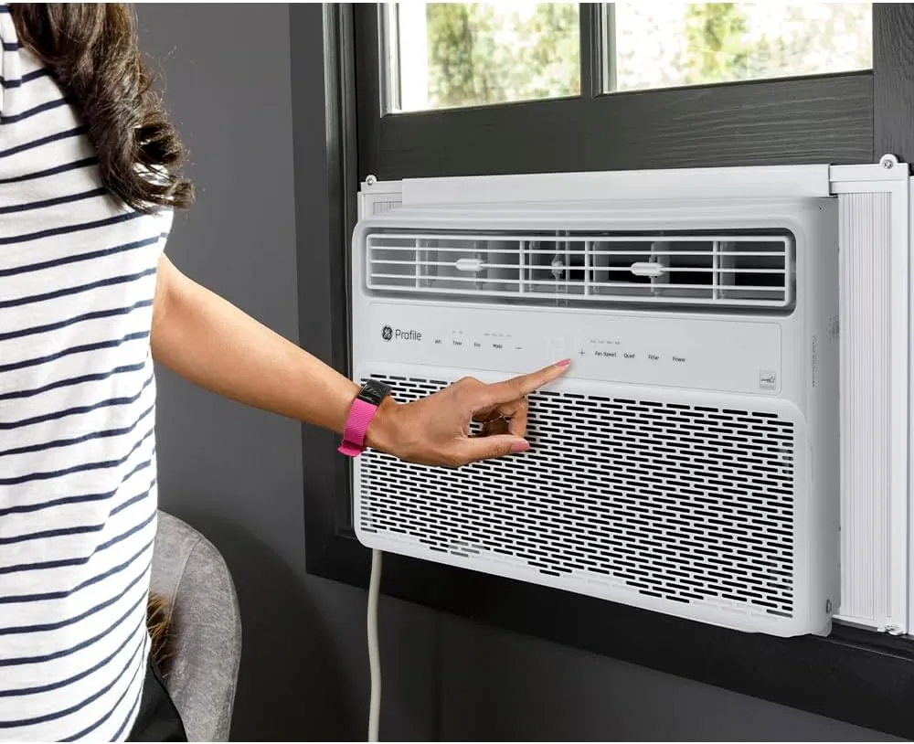 GE PROFILE PWDV10WWF 10,000 BTU Inverter Window Air Conditioner Unit Energy Efficient AC Cooling up to 450 sq ft, Ultra Quiet, Smart Home Capable, Includes Remote and Install Kit, White