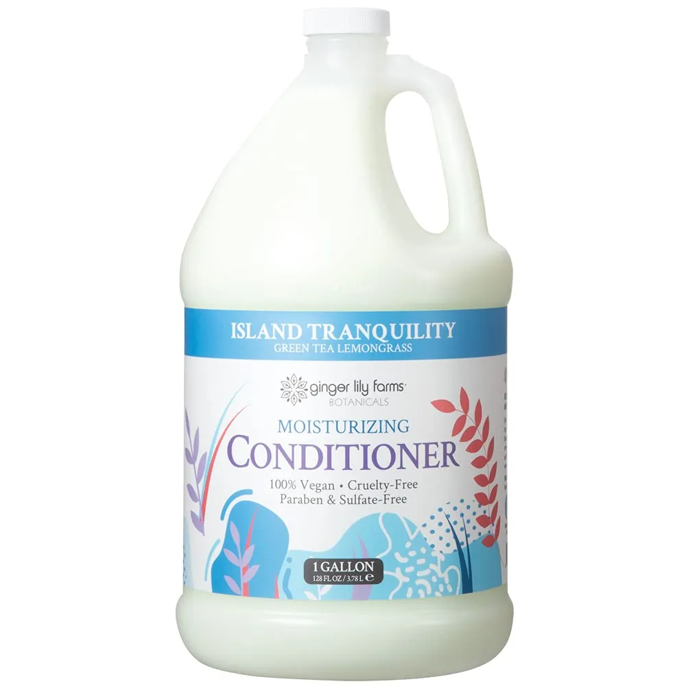 Ginger Lily Farms Botanicals Moisturizing Conditioner for Dry Hair, Island Tranquility, 100% Vegan & Cruelty-Free, Green Tea Lemongrass Scent, 1 Gallon (128 fl oz) Refill