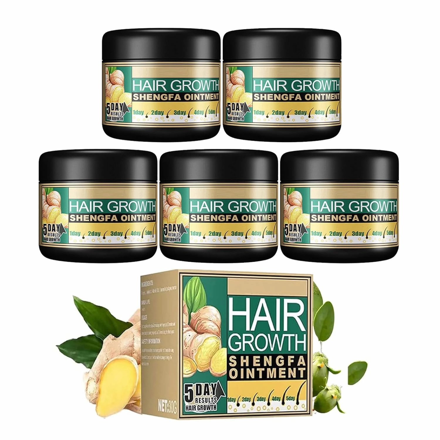 Ginger Hair Growth Ointment, Ginger Germinal Conditioner, Hair Regrowth Serum, Moisturizing Scalp Massage Hair Follicle Cream for Hair Loss & Thinning (5 Pack 30g/1 OZ)