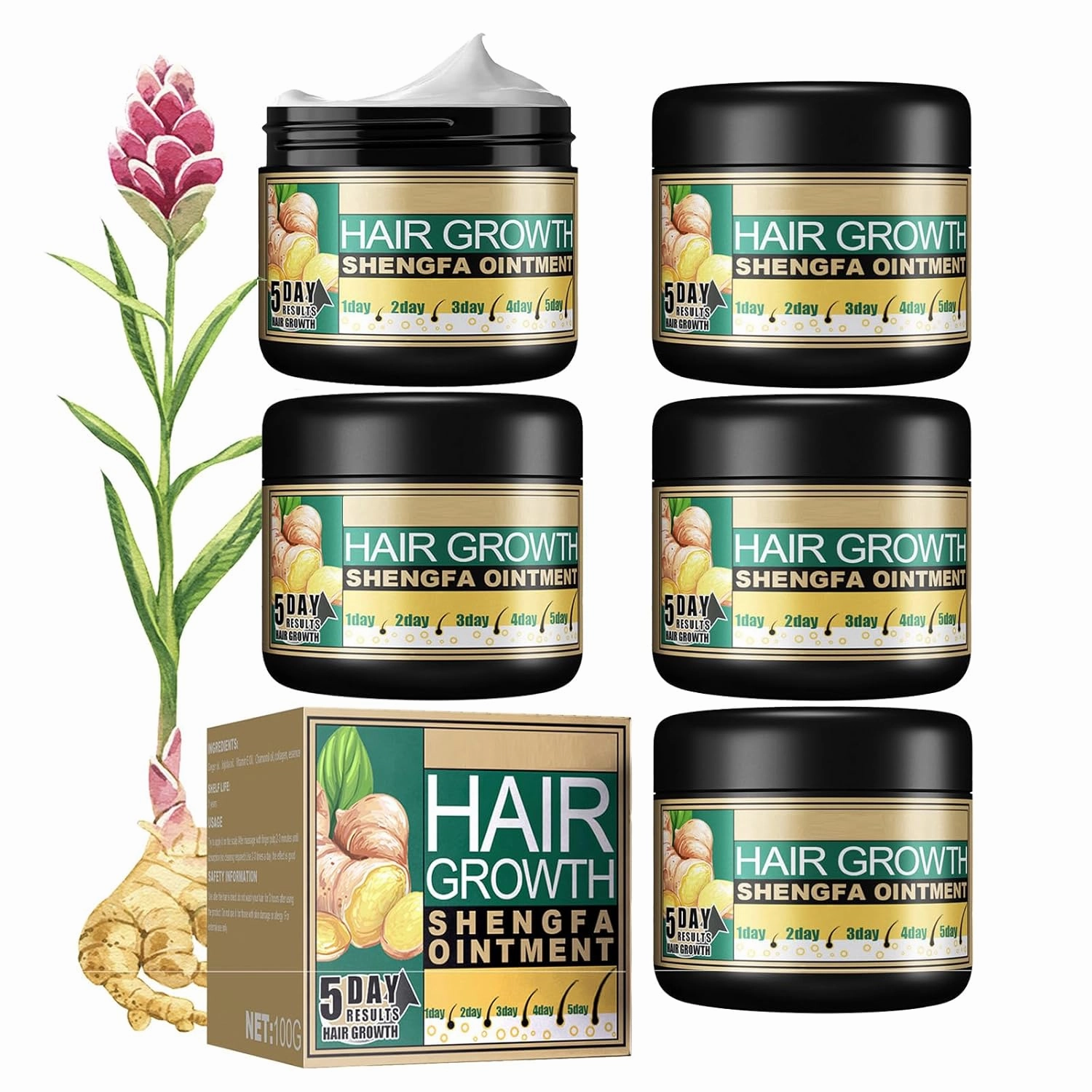 Ginger Hair Growth Ointment Hair Regrowth Treatment Cream Moisturizing Scalp Massage Hair Follicle Hair Care Serum Essence Conditioner Sample 1 oz