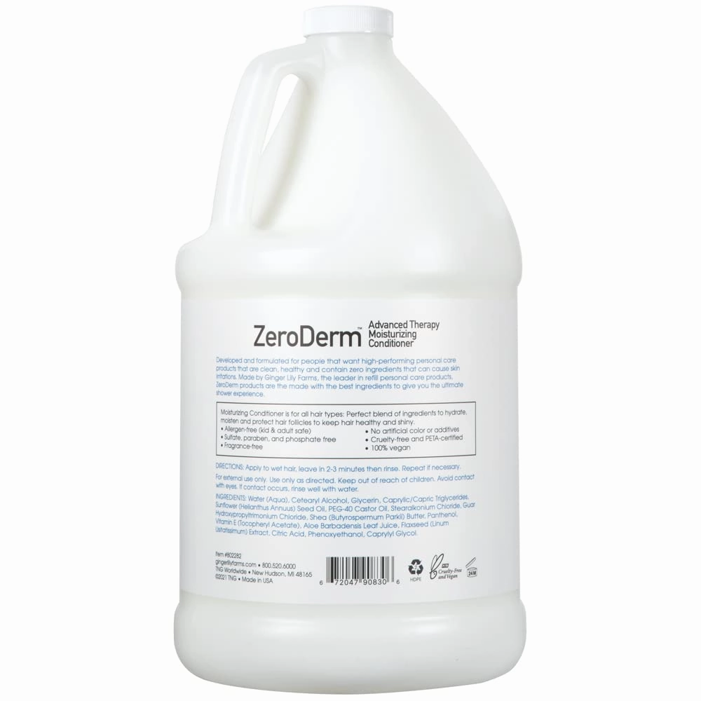 Ginger Lily Farms Botanicals ZeroDerm Advanced Therapy Moisturizing Conditioner for All Hair Types, 100% Vegan, Cruelty and Fragrance Free, 1 Gallon Refill, White, Unscented, 128 Fl Oz