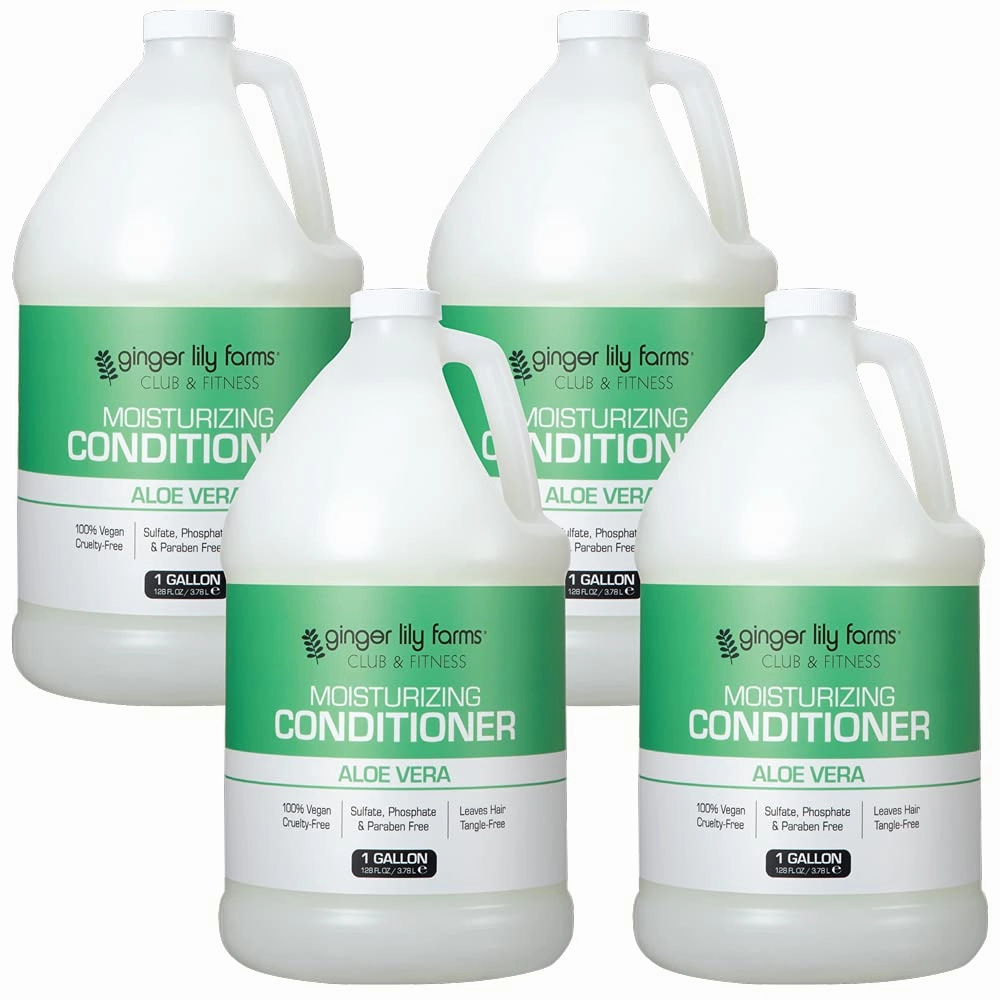 Ginger Lily Farms Club & Fitness Moisturizing Conditioner for Dry Hair, 100% Vegan & Cruelty-Free, Aloe Vera Scent, 1 Gallon Refill (Pack of 4)