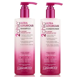 GIOVANNI 2chic Ultra-Luxurious Shampoo And Conditioner Set - Sulfate Free Shampoo And Conditioner, Rose Shampoo And Conditioner, Cherry Blossom, Silkens Tresses, Salon Quality, Vegan - 24 Fl Oz Each