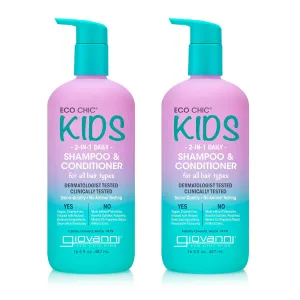 GIOVANNI Eco Chic Kids 2 in 1 Shampoo & Conditioner - For All Hair Types, Salon Quality, Gentle Formula - 16.5 Fl Oz (Pack of 2)
