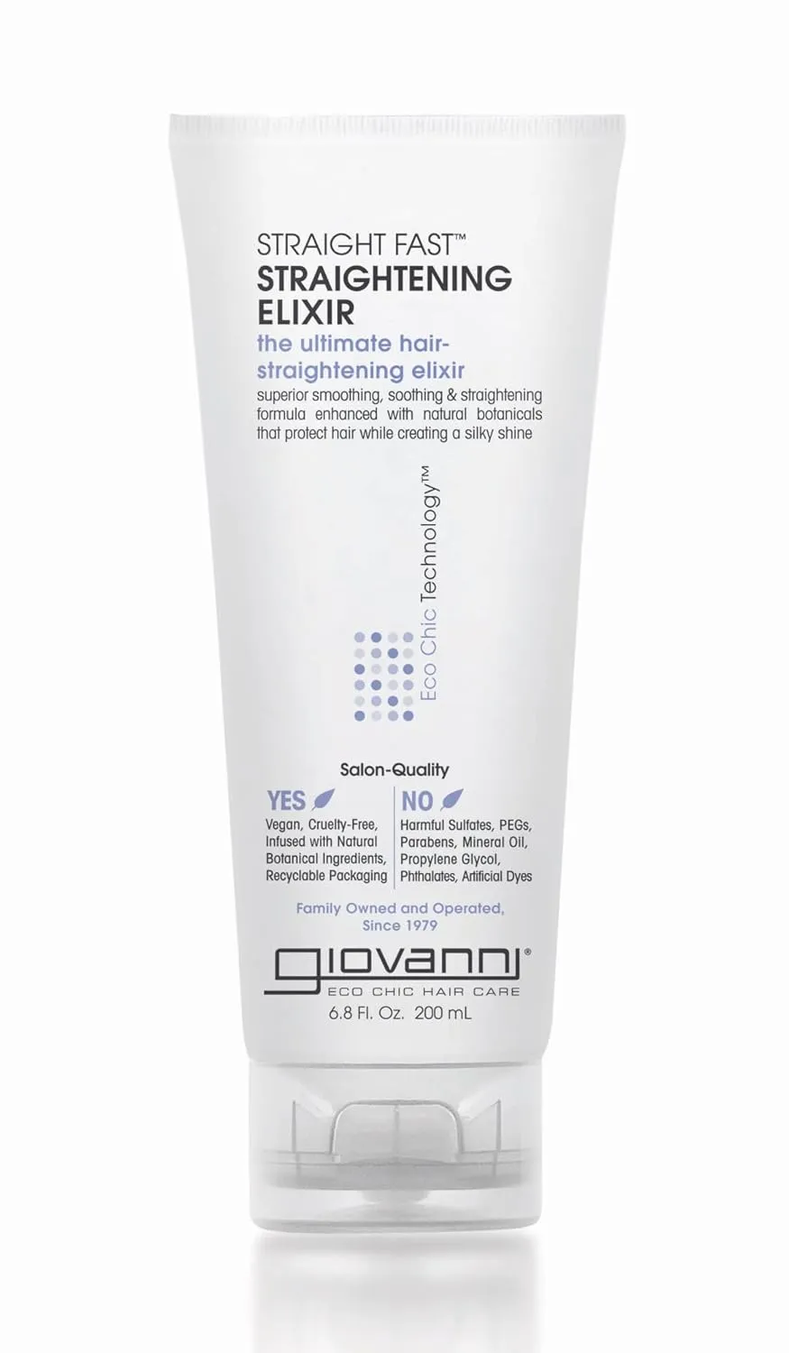 GIOVANNI ECO CHIC Straight Fast Straightening Elixir - Helps Smooth Curls & Straighten Hair, Temporarily Straightens Hair, Heat Protectant, Paraben-Free - Straight Fast Elixir, 6.8 Fl Oz (2 Pack)