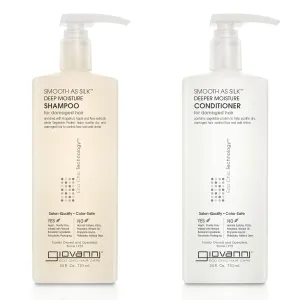 GIOVANNI HAIR CARE PRODUCTS Giovanni Smooth as Silk Deeper Moisture Shampoo & Conditioner Set, 24 Oz. Calms Frizz, Detangles, Wash & Go, Co Wash, No Parabens, Color Safe, 24 fluid_ounces