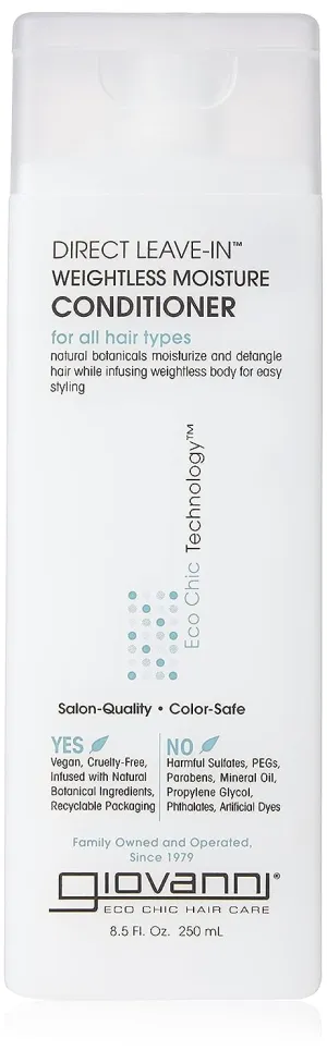 Giovanni Leave-In Weightless Moisture Conditioner - Leave in Conditioner for Curly, Wavy, Dry, Damaged Hair, Detangler Hair Care Product for Women & Men, Sulfate Free - 8.5 Fl Oz (Pack of 1)